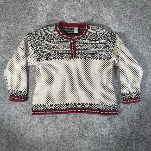 Vintage 80s 90s L. L. Bean Sweater 1X Fair Isle Nordic Ski Chunky Preppy Scandi - Picture 1 of 10